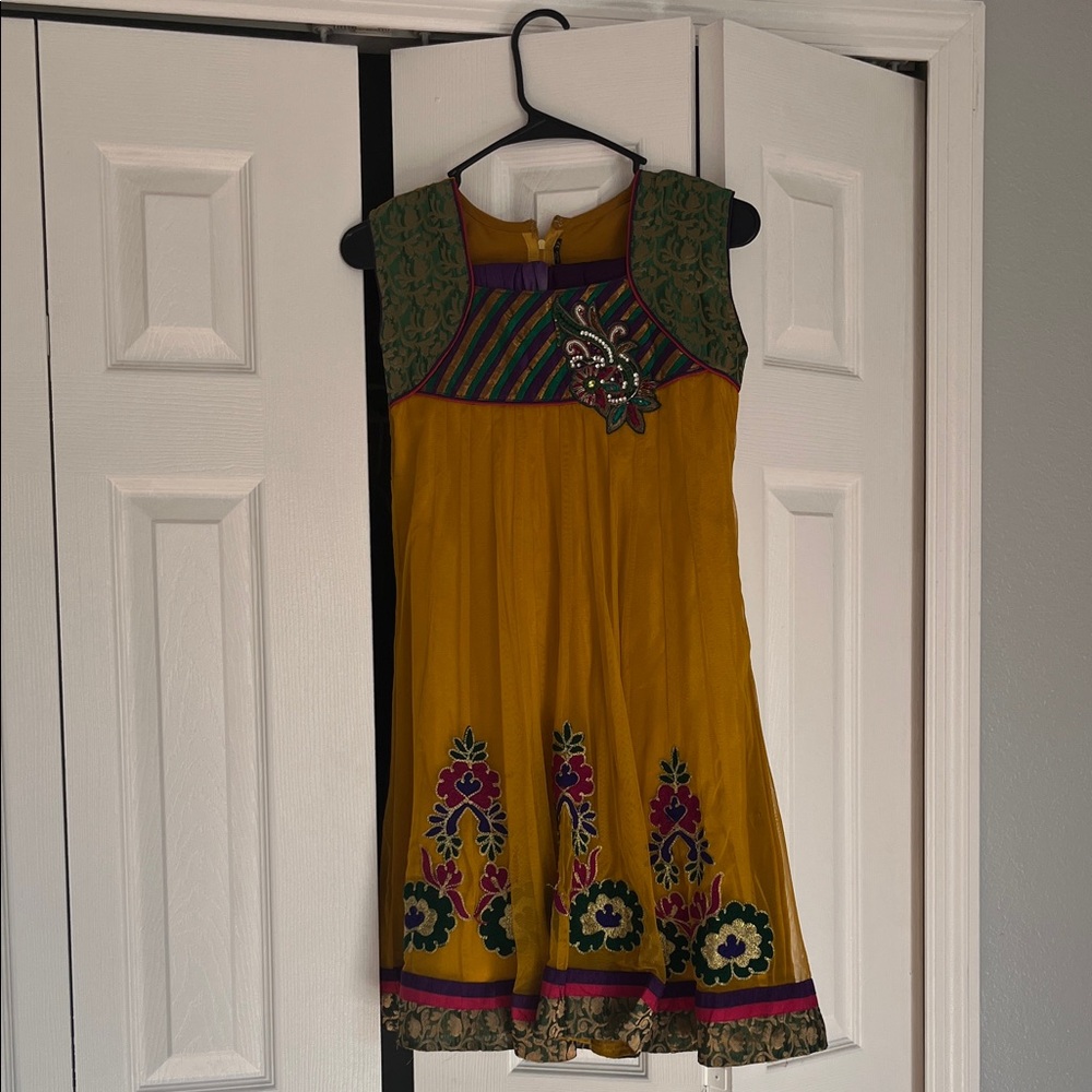 Kids Yellow and Green Dress with Floral Design